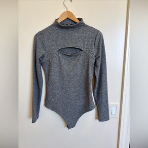 Women's  Express Body Contour Gray Long-Sleeve Cutout Bodysuit size medium